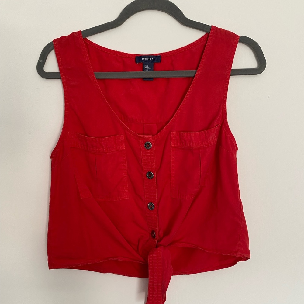 Forever 21 Red Crop Tie Front Tank Top
